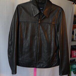 GAP Leather Jacket -Black, Zippered - Black Excellent Condition